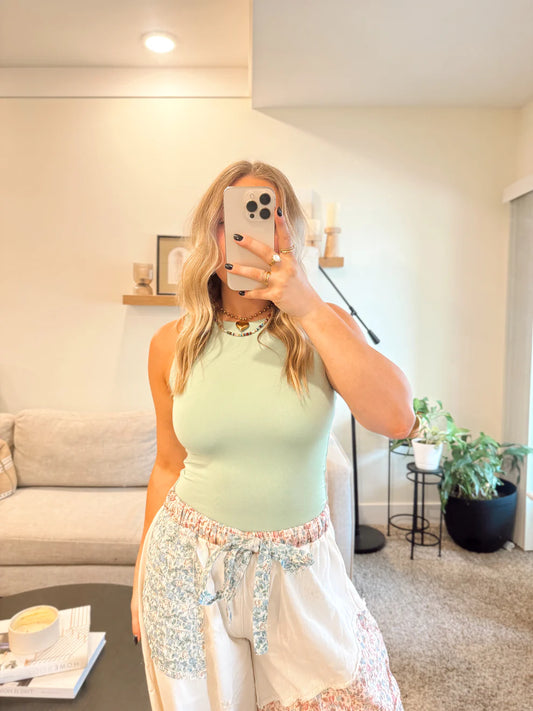 High Neck Staple Tank- Wasabi