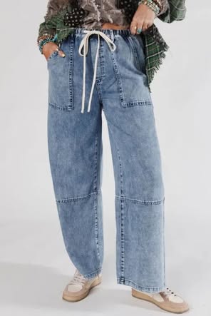 Drawstring Elastic Waistband Jeans