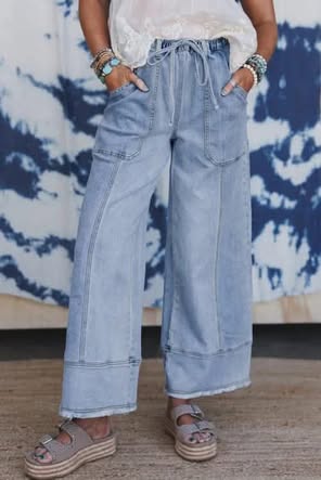 Relaxed Wide Leg Denim Pants
