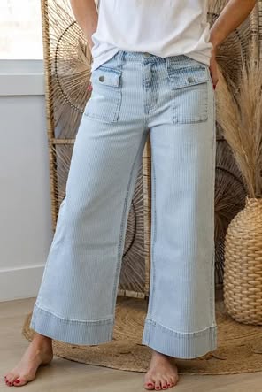 KanCan Josslyn Pinstripe Wide Leg Jeans
