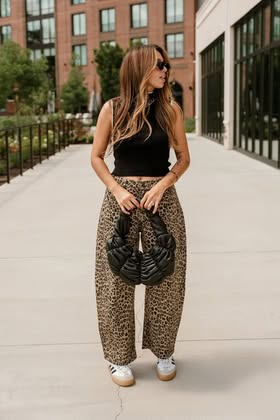 Lina Taupe Leopard Barrel Leg Jeans