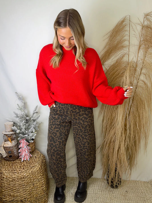 Leopard Wide Leg Jeans - Mocha