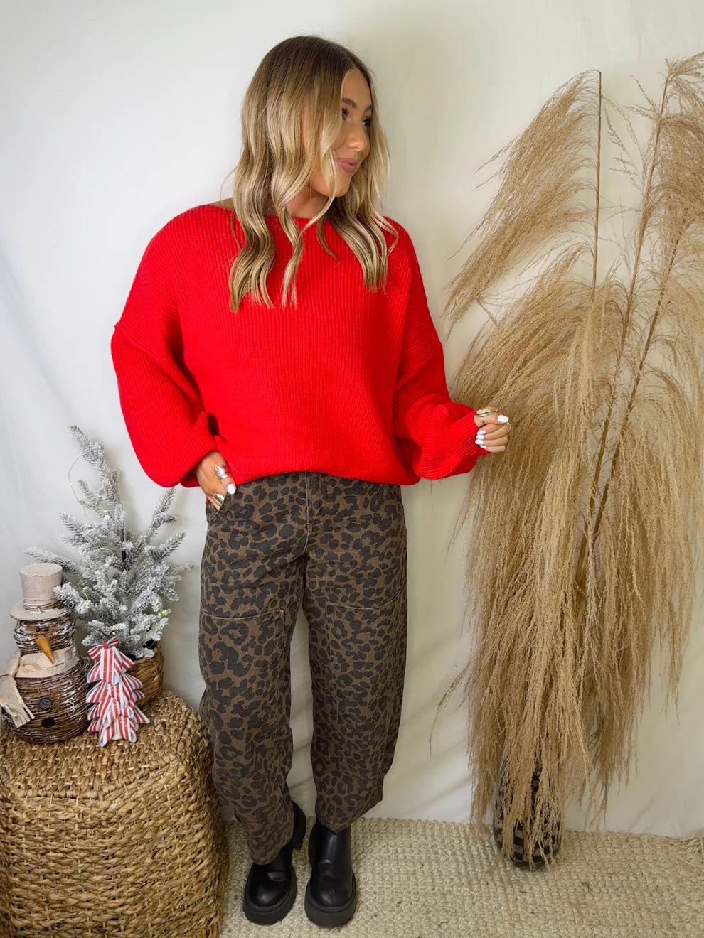 Leopard Wide Leg Jeans - Mocha