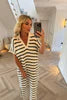 CREAM AND NAVY STRIPE KNITTED DRESS