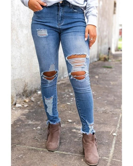 Women's Blue Distressed Skinny Jeans